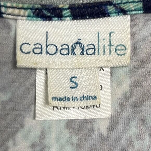 Cabana Life Small Blue Print Beaded Drawstring Batwing Sleeve Swim Coverup Beach - Picture 8 of 10